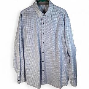 Tasso Elba Mens XXL Light Blue Micro Check Button Down Dress Shirt Long Sleeve